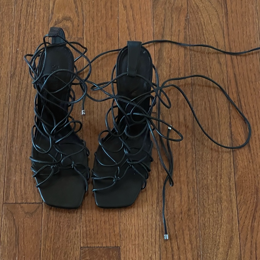 SCHUTZ Black Lace-Up Women's Sandals
